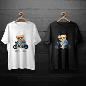 طرح لایه باز خرس تدی با کت لی و موتور سرمه ای برای چاپ روی انواع تیشرت